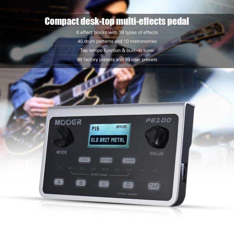 Musical Effects |   PE100 Compact and Portable Multi-effects Guitar Pedal with 39 Effects, 40 Drum Patterns, and Tap Tempo Musical Effects Musical Effects