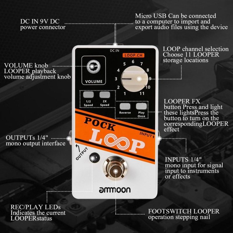 Musical Effects |   POCK LOOP – Advanced Looper Guitar Effect Pedal with 11 Loopers and Max.330mins Recording Time White Musical Effects Musical Effects