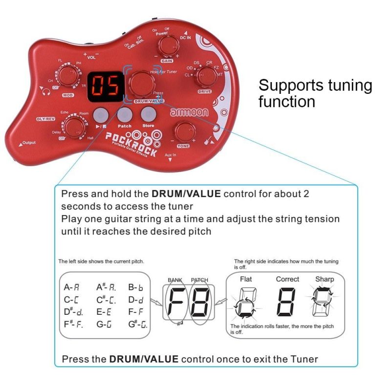 Musical Effects |   PockRock Portable Guitar Multi-effects Processor Effect Pedal Red Musical Effects Musical Effects