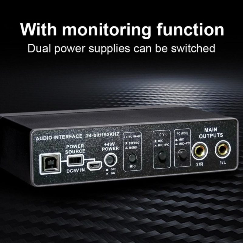 Musical Effects |   Portable Audio Interface USB Sound Card Mic Preamplifier Computers Recording Tuning Digital Mixing Equipment Black Musical Effects Black