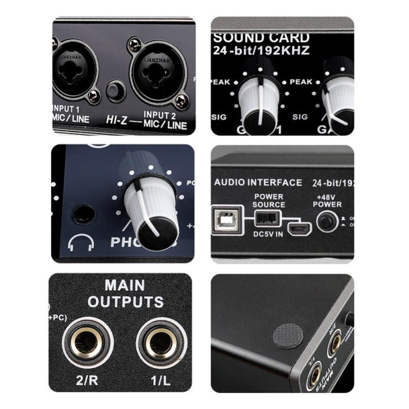 Musical Effects |   Portable Audio Interface USB Sound Card Mic Preamplifier Computers Recording Tuning Digital Mixing Equipment Black Musical Effects Black