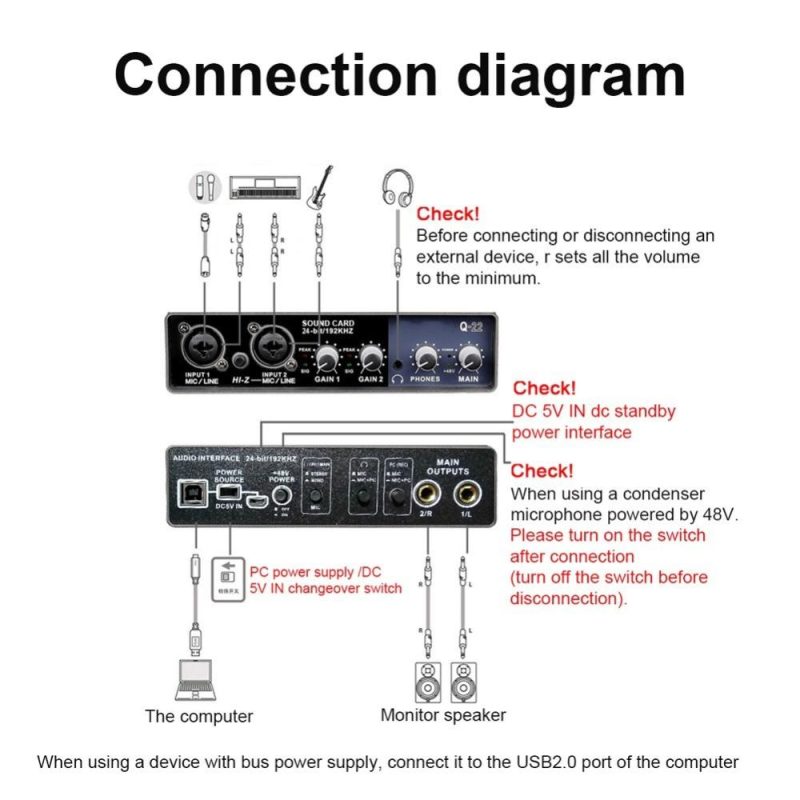 Musical Effects |   Portable Audio Interface USB Sound Card Mic Preamplifier Computers Recording Tuning Digital Mixing Equipment Black Musical Effects Black