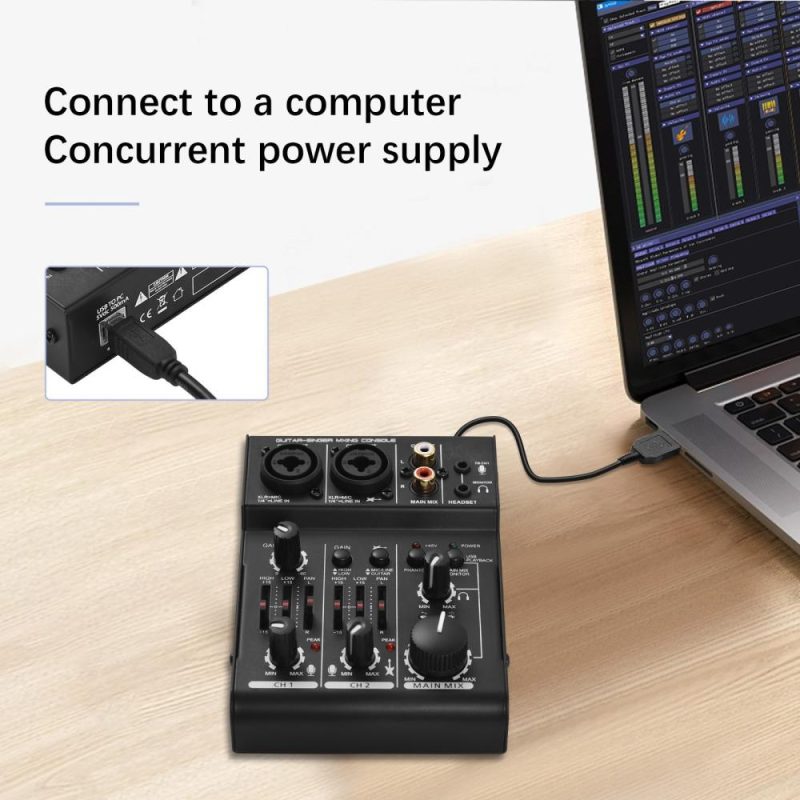 Musical Effects |   Q303 Mini 3-Channel Sound Card Mixing Console Digital Audio Mixer Black Musical Effects Black