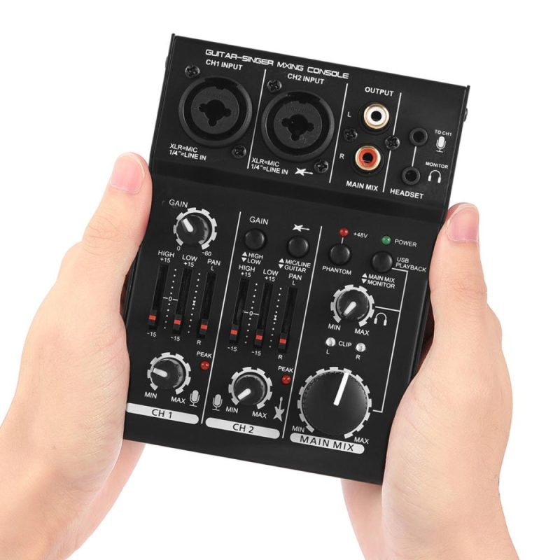 Musical Effects |   Q303 Mini 3-Channel Sound Card Mixing Console Digital Audio Mixer Black Musical Effects Black