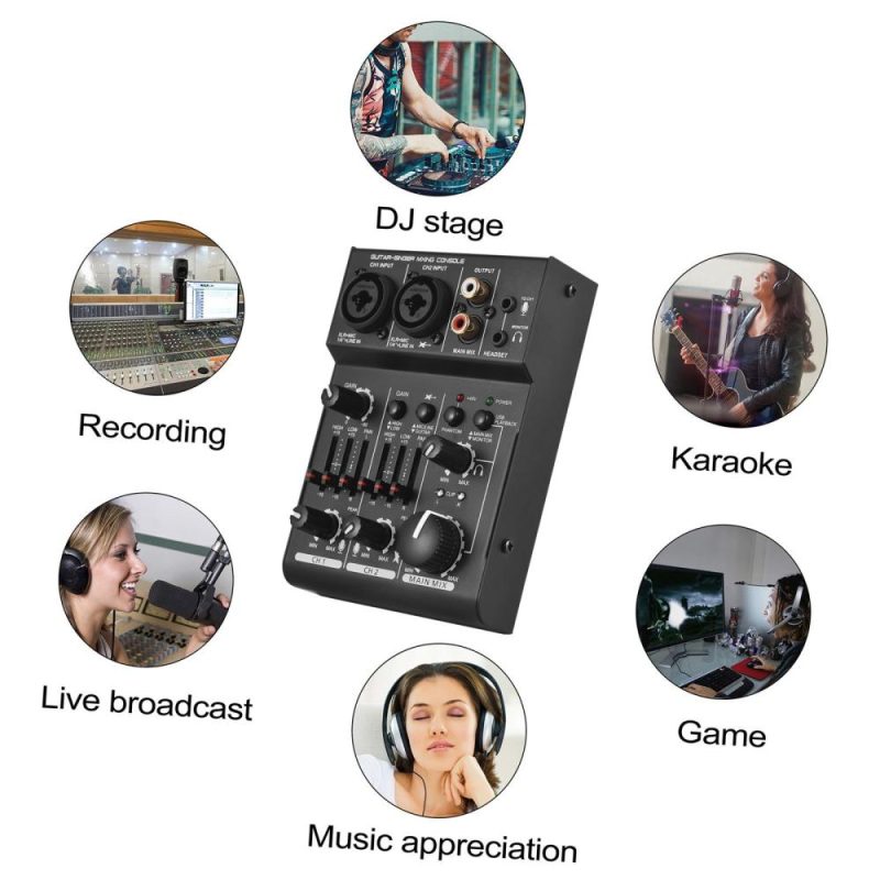 Musical Effects |   Q303 Mini 3-Channel Sound Card Mixing Console Digital Audio Mixer Black Musical Effects Black