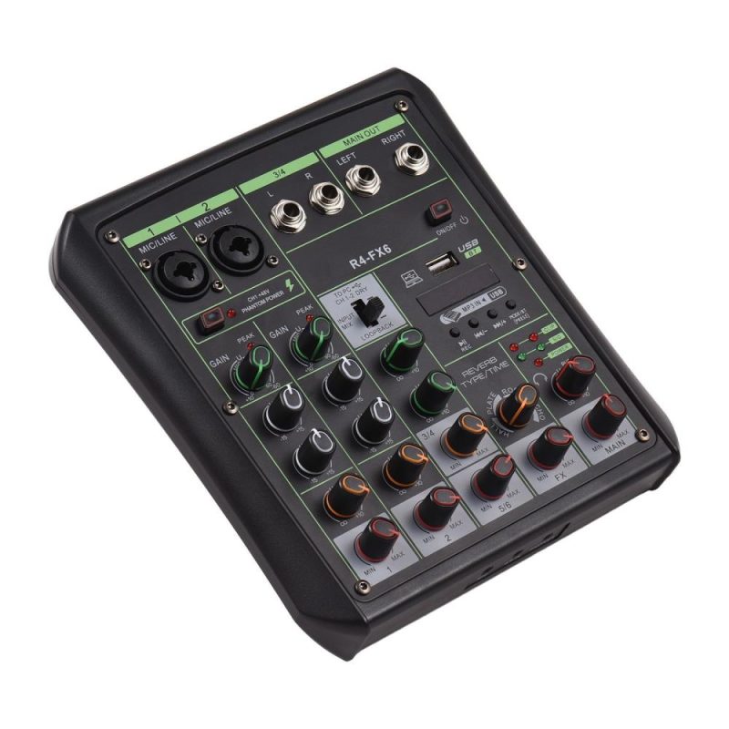 Musical Effects |   R4-FX6 6 Channel Audio Mixer 48V Phantom Power OTG Mixing Console Black Musical Effects Black