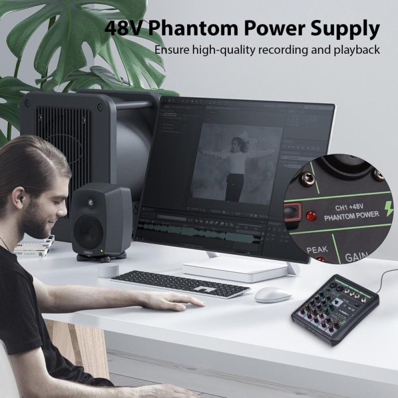 Musical Effects |   R4-FX6 6 Channel Audio Mixer 48V Phantom Power OTG Mixing Console Black Musical Effects Black