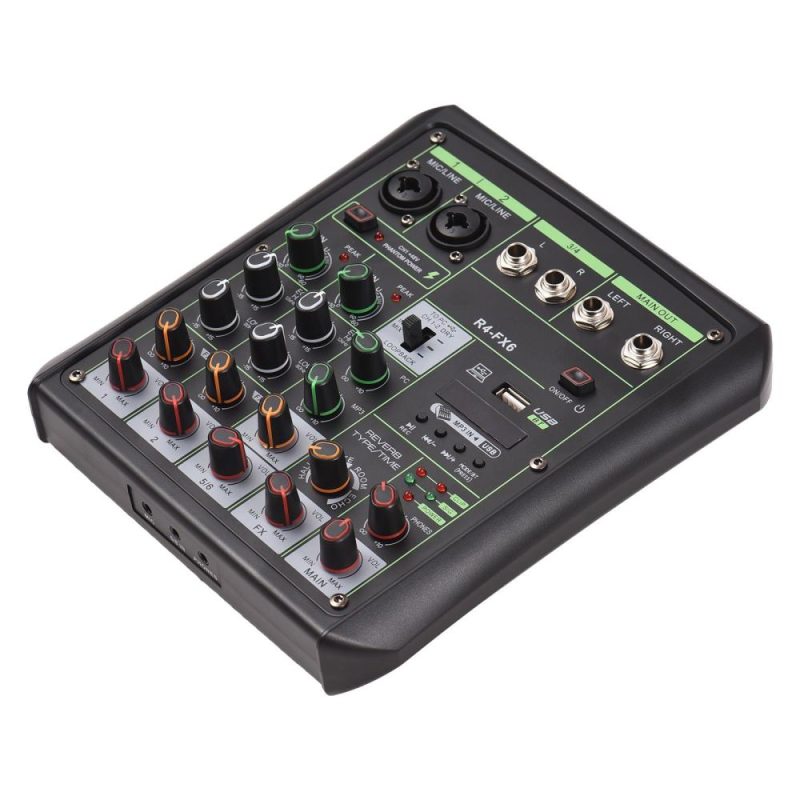 Musical Effects |   R4-FX6 6 Channel Audio Mixer 48V Phantom Power OTG Mixing Console Black Musical Effects Black