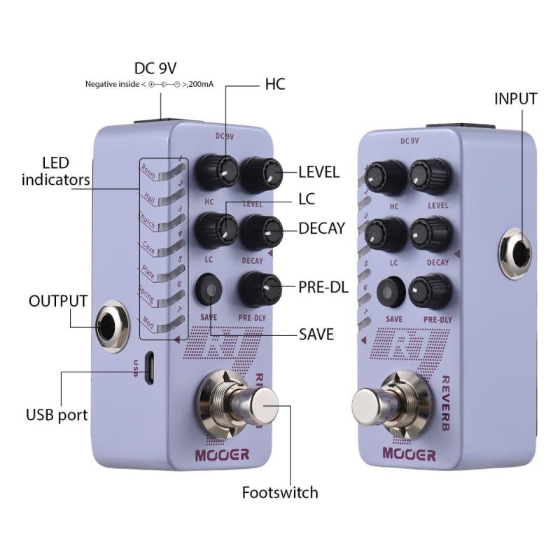 Musical Effects |   R7 Reverb Guitar Digital Reverb Pedal Electric Guitar Effects Pedal Purple Musical Effects Musical Effects