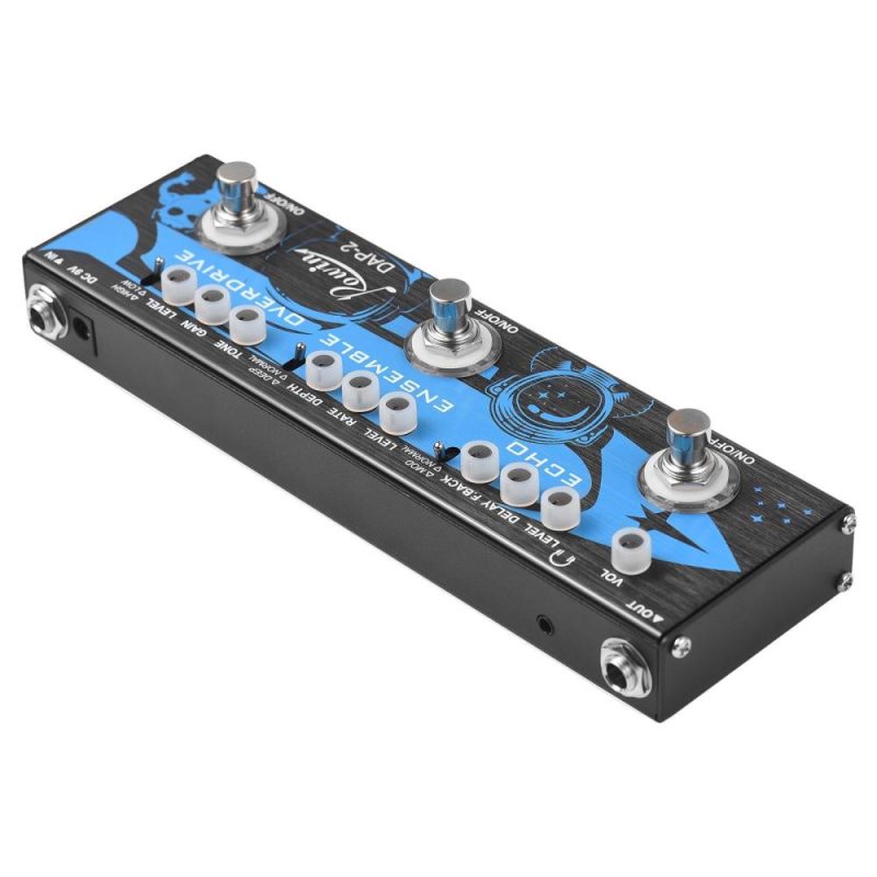 Musical Effects |   ROWIN DAP-2 3-in-1 Guitar Multi Effects Pedal – Echo, Ensemble, Overdrive – Compact and Portable Black & Blue Musical Effects Black &Blue