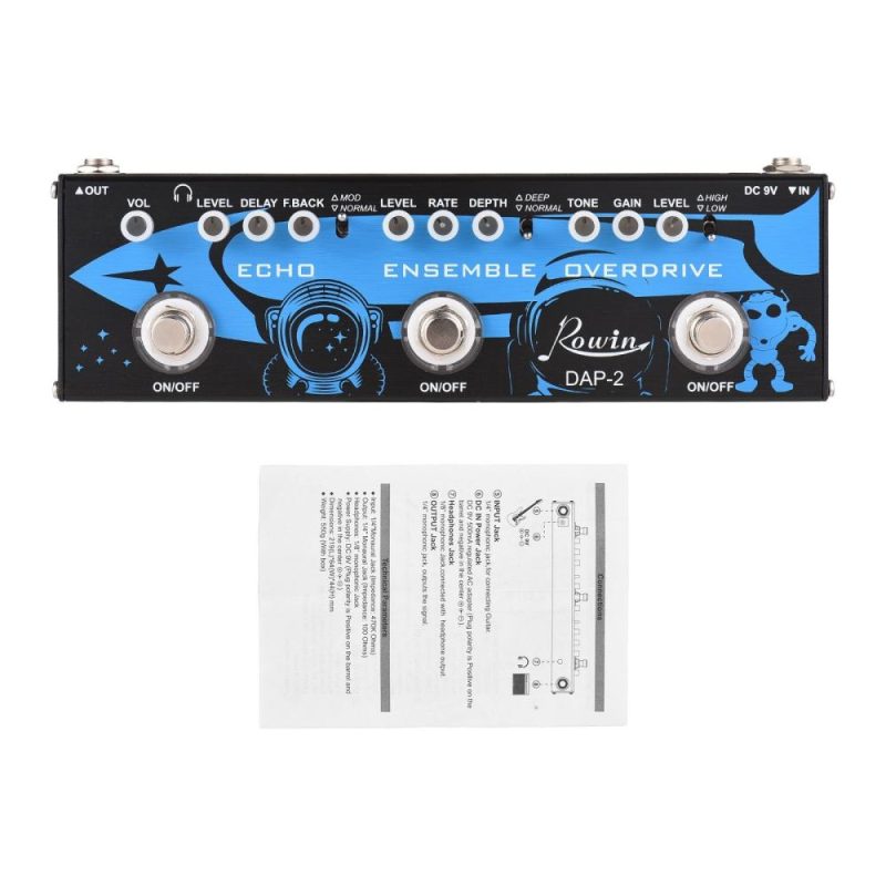 Musical Effects |   ROWIN DAP-2 3-in-1 Guitar Multi Effects Pedal – Echo, Ensemble, Overdrive – Compact and Portable Black & Blue Musical Effects Black &Blue