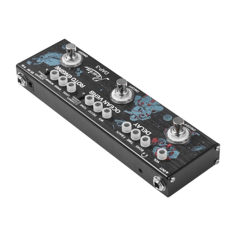 Musical Effects |   ROWIN DAP-3 Guitar Multi-Effects Pedal : 3-in-1 Delay, Ocean Verb, Roto Engine – Portable with True Bypass Black Musical Effects Black