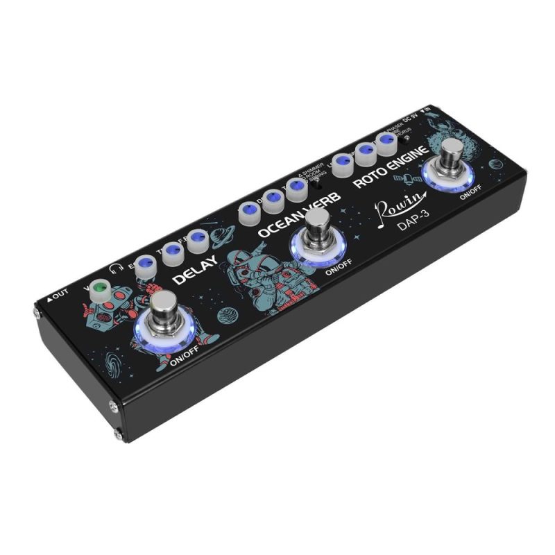 Musical Effects |   ROWIN DAP-3 Guitar Multi-Effects Pedal : 3-in-1 Delay, Ocean Verb, Roto Engine – Portable with True Bypass Black Musical Effects Black