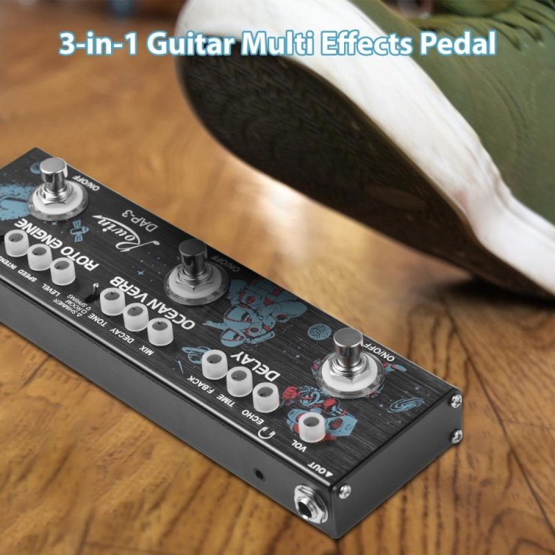 Musical Effects |   ROWIN DAP-3 Guitar Multi-Effects Pedal : 3-in-1 Delay, Ocean Verb, Roto Engine – Portable with True Bypass Black Musical Effects Black