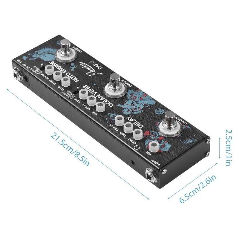 Musical Effects |   ROWIN DAP-3 Guitar Multi-Effects Pedal : 3-in-1 Delay, Ocean Verb, Roto Engine – Portable with True Bypass Black Musical Effects Black