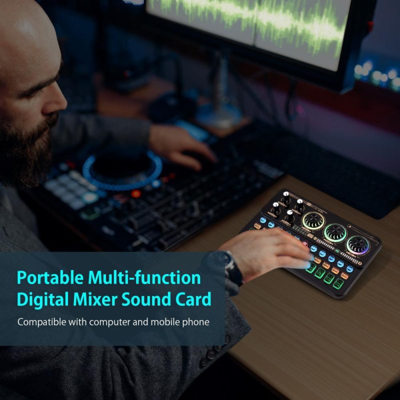 Musical Effects |   SK900 Multi-function Mixer Portable Digital Sound Card Kit Professional Live Mixer Sound Card Effect Device Black Musical Effects Black