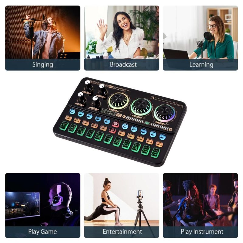 Musical Effects |   SK900 Multi-function Mixer Portable Digital Sound Card Kit Professional Live Mixer Sound Card Effect Device Black Musical Effects Black