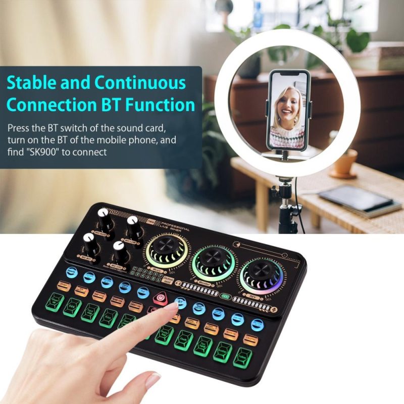 Musical Effects |   SK900 Multi-function Mixer Portable Digital Sound Card Kit Professional Live Mixer Sound Card Effect Device Black Musical Effects Black