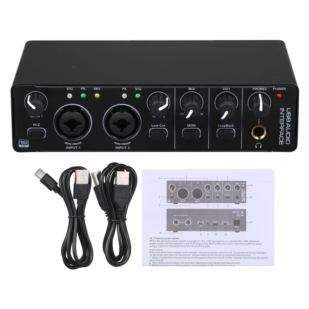 Musical Effects |   USB Audio Interface Sound Card RHM 2 In 2 Out Audio Interface Sound Board MD22-5 Black Musical Effects Black