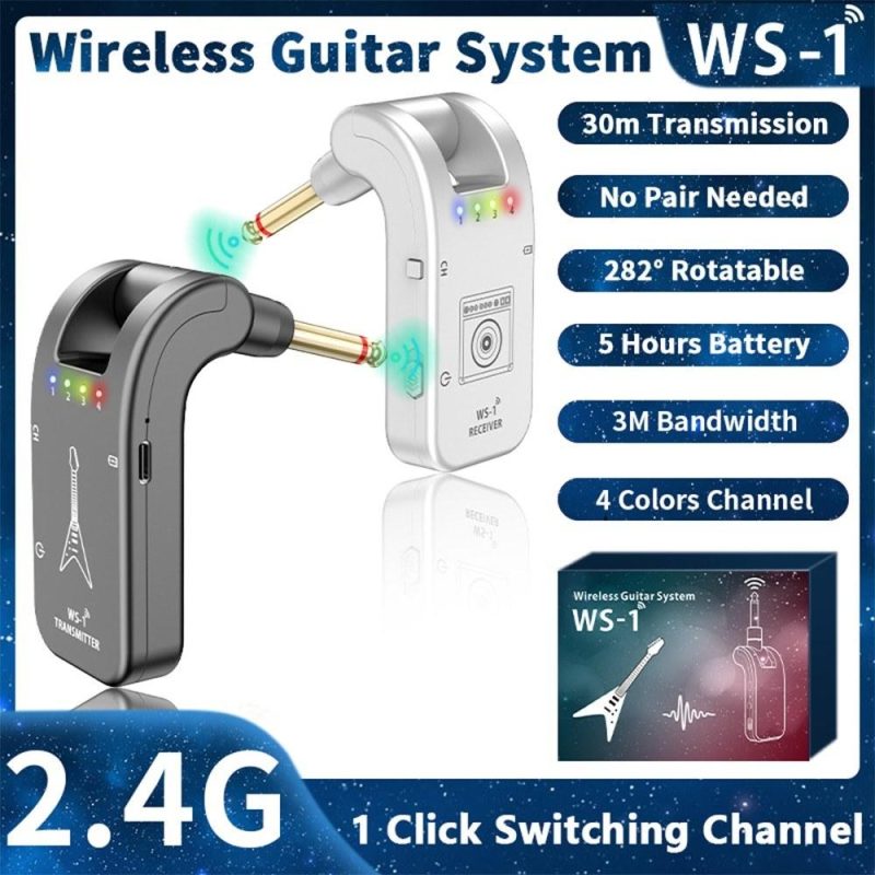 Musical Effects |   WS-1 2.4GHz Wireless Guitar System Rechargeable Audio Transmitter and Receiver Black Musical Effects Black