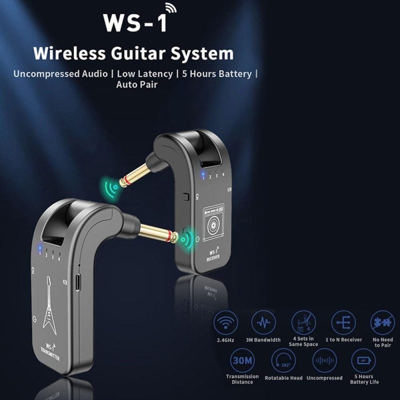 Musical Effects |   WS-1 2.4GHz Wireless Guitar System Rechargeable Audio Transmitter and Receiver Black Musical Effects Black