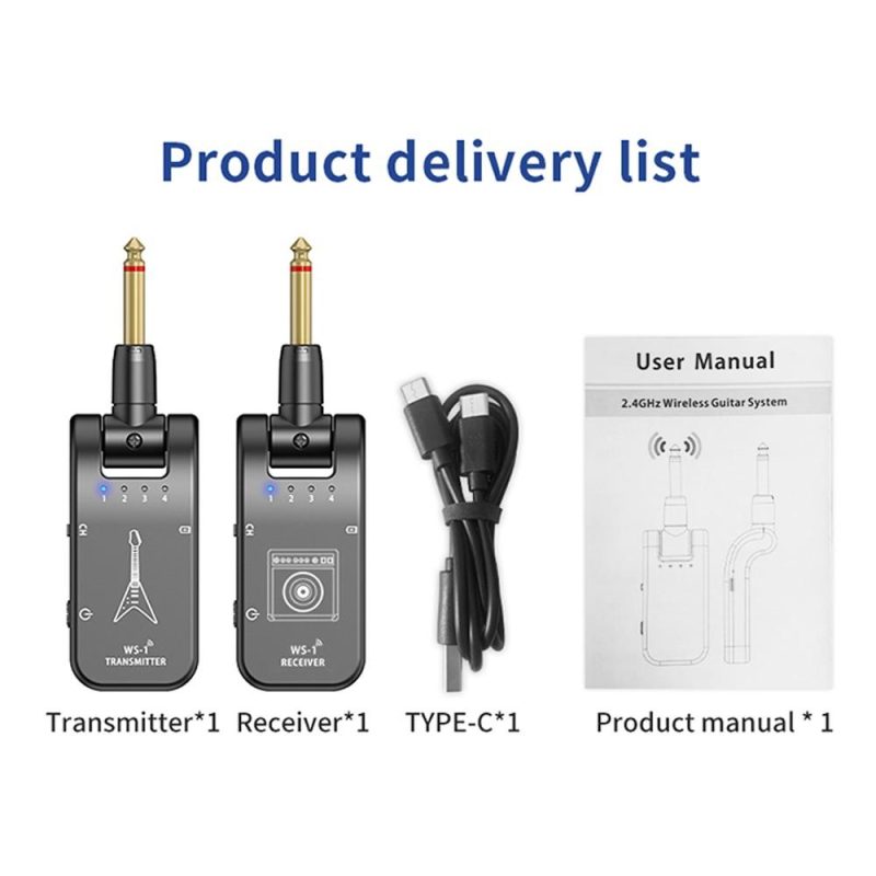 Musical Effects |   WS-1 2.4GHz Wireless Guitar System Rechargeable Audio Transmitter and Receiver Black Musical Effects Black