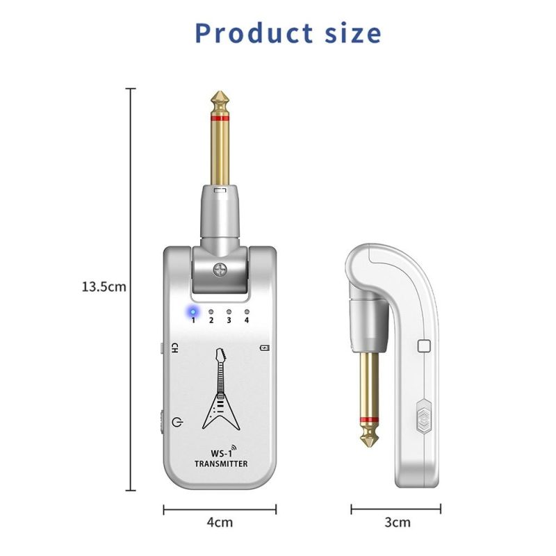 Musical Effects |   WS-1 2.4GHz Wireless Guitar System Rechargeable Audio Transmitter and Receiver Silver Musical Effects Musical Effects