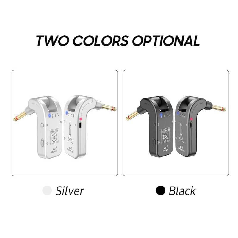 Musical Effects |   WS-1 2.4GHz Wireless Guitar System Rechargeable Audio Transmitter and Receiver Silver Musical Effects Musical Effects