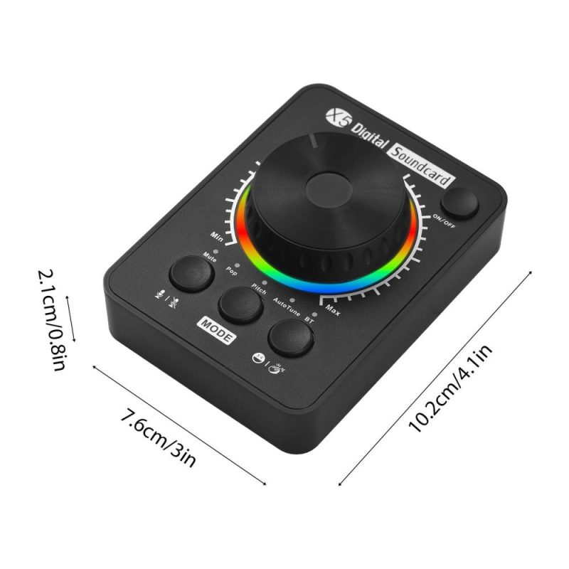 Musical Effects |   X5 Professional Live Streaming External Sound Card for PC, Phones, and Laptops, with BT Music Input Accompaniment and USB Multimedia Volume Knob Black Musical Effects Black