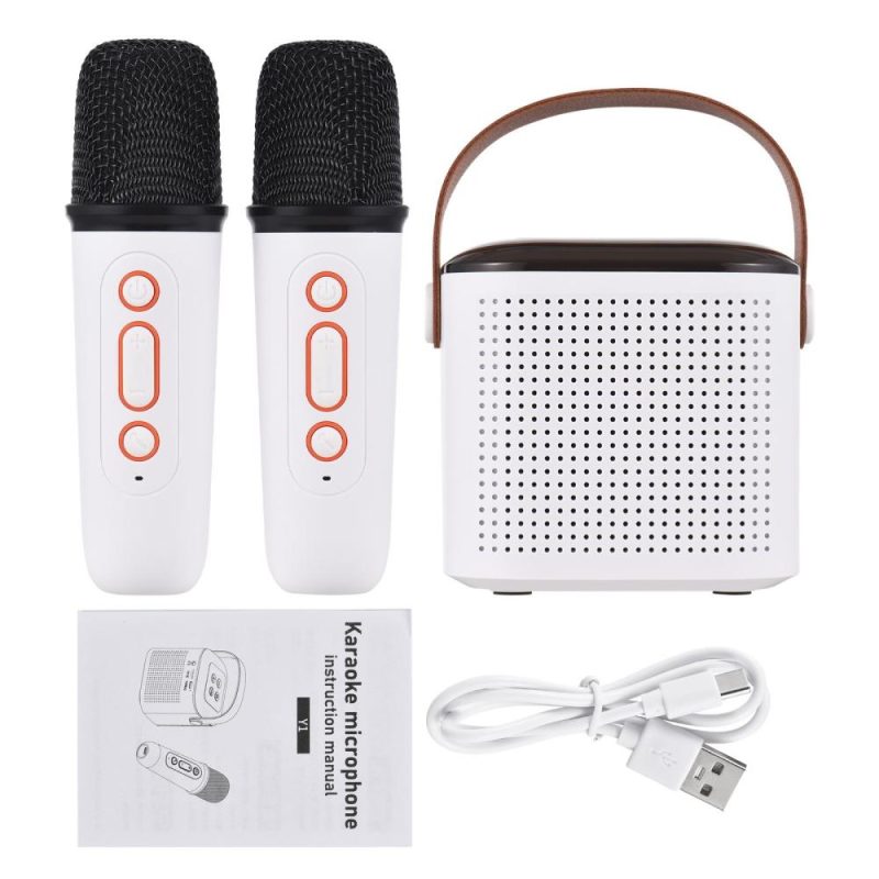 Musical Effects |   Y1 Mini Karaoke Machine Portable Microphone & Sound Box Set White Musical Effects Musical Effects