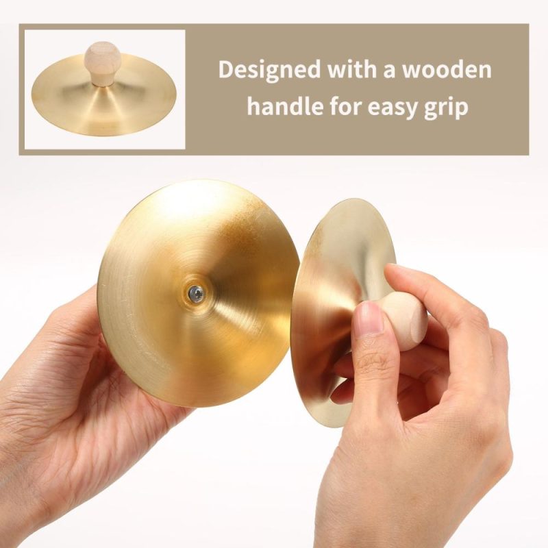 Others |   1 Pair Finger Cymbals with Wooden Handle 3.5-inch Mini Finger Cymbals Musical Instruments Others