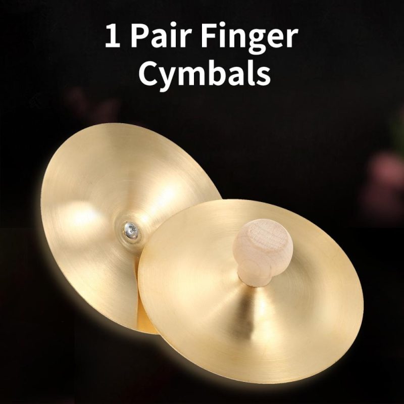 Others |   1 Pair Finger Cymbals with Wooden Handle 3.5-inch Mini Finger Cymbals Musical Instruments Others