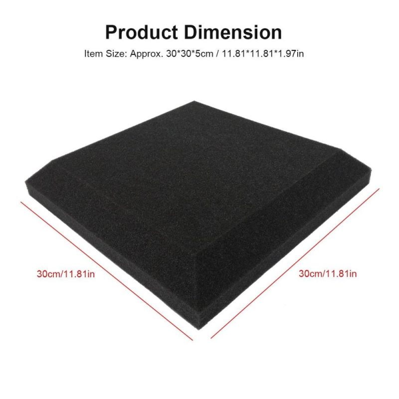 Others |   12Pcs Fiber Acoustic Panels High Density Acoustic Treatment Foam Sound Absorbing Board Soundproof Foam Sound Insulation Board for Acoustic Treatment Wall Decoration 30*30*5CM Grey Black Musical Instruments Black