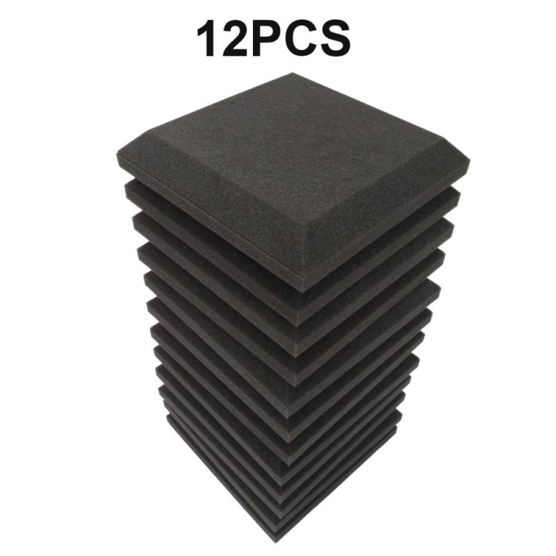 Others |   12Pcs Fiber Acoustic Panels High Density Acoustic Treatment Foam Sound Absorbing Board Soundproof Foam Sound Insulation Board for Acoustic Treatment Wall Decoration 30*30*5CM Grey Black Musical Instruments Black