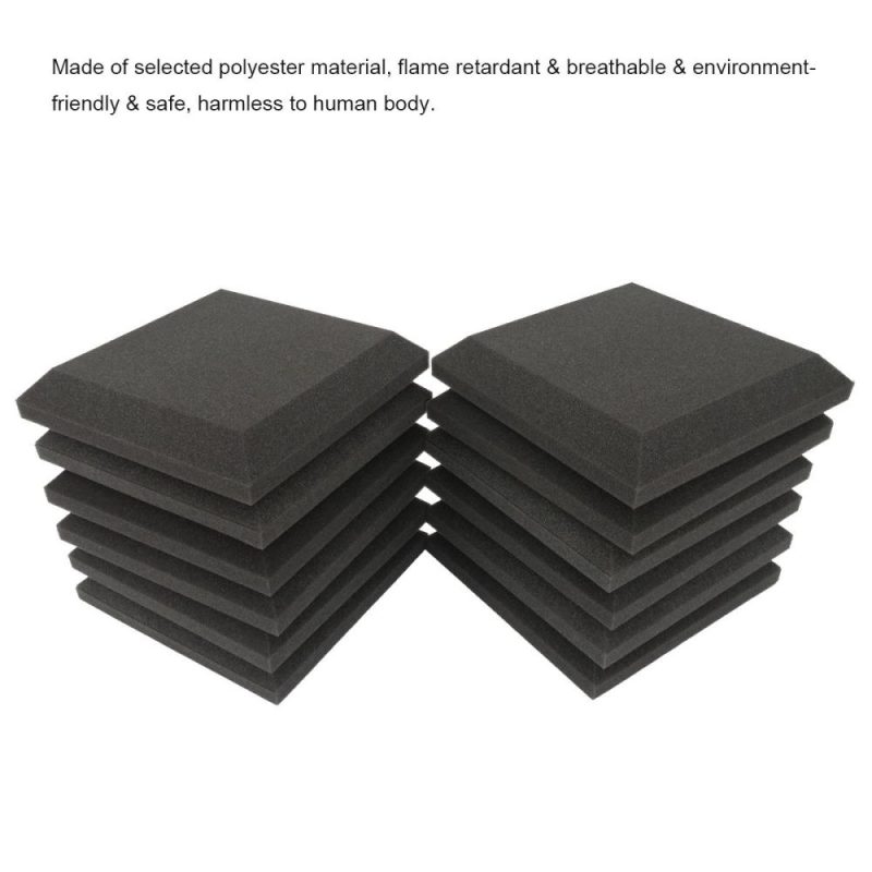 Others |   12Pcs Fiber Acoustic Panels High Density Acoustic Treatment Foam Sound Absorbing Board Soundproof Foam Sound Insulation Board for Acoustic Treatment Wall Decoration 30*30*5CM Grey Black Musical Instruments Black