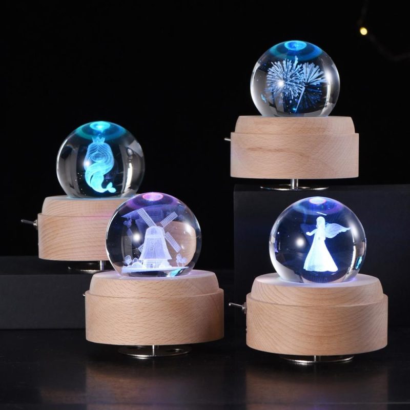 Others |   Crystal Ball Music Box Rotating Luminous LED Light Box Musical Instruments Others