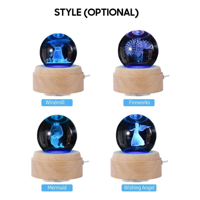 Others |   Crystal Ball Music Box Rotating Luminous LED Light Box Musical Instruments Others