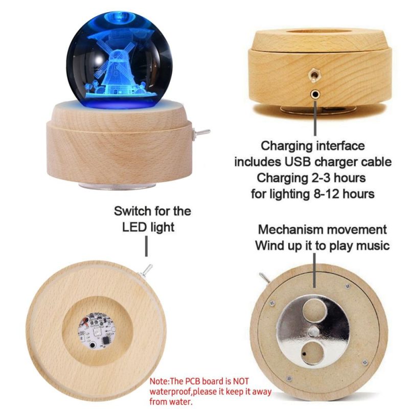 Others |   Crystal Ball Music Box Rotating Luminous LED Light Box Musical Instruments Others