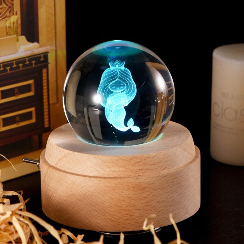 Others |   Crystal Ball Music Box Rotating Luminous LED Light Box Musical Instruments Others