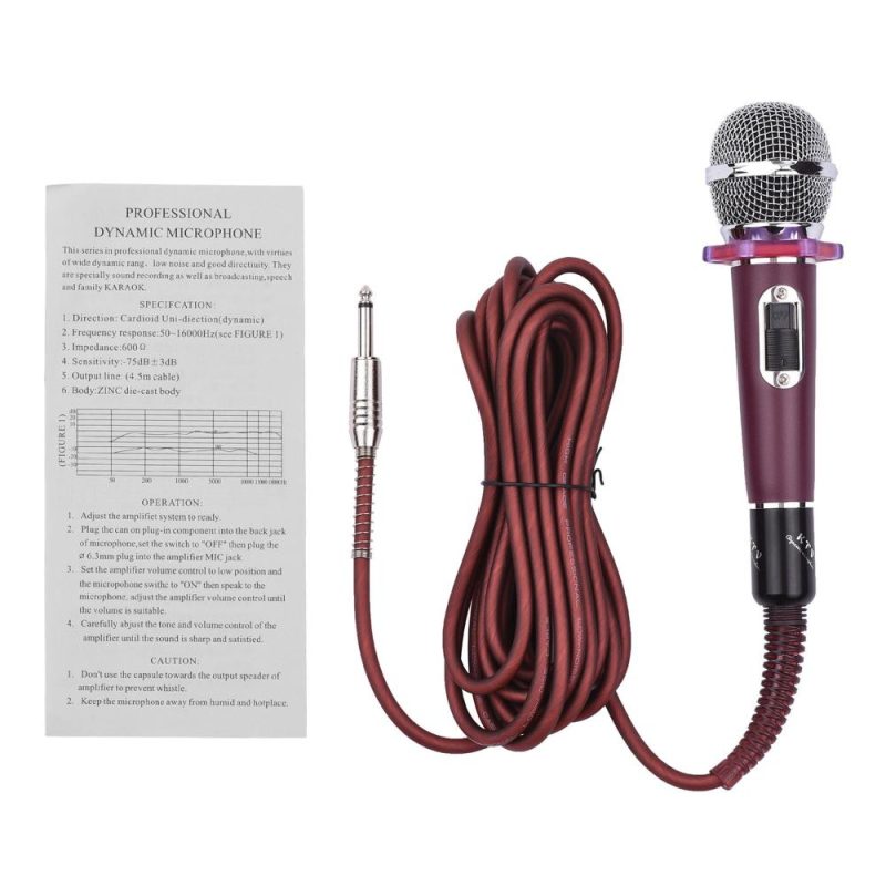 Others |   Dynamic Handheld Cardioid Condenser Microphone Wired Mic 4.5m/15ft Cable 6.35mm Plug for Music Singing Karaoke Stage Live Performance Red Musical Instruments Others