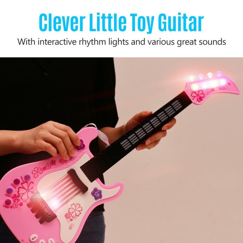 Others |   Kids Little Guitar with Rhythm Lights and Sounds Fun Educational Musical Instruments Electric Guitar Toy for Toddlers Children Boys and Girls Blue Pink Musical Instruments Others