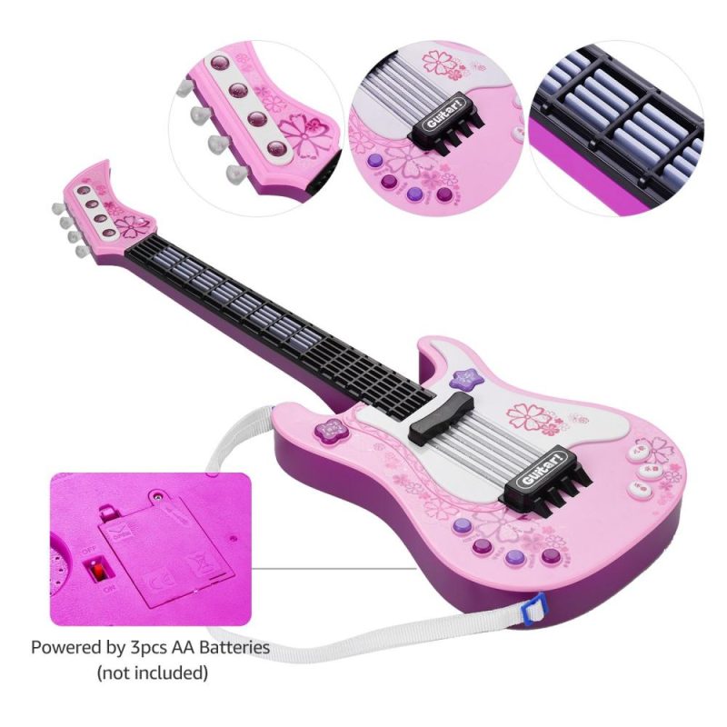 Others |   Kids Little Guitar with Rhythm Lights and Sounds Fun Educational Musical Instruments Electric Guitar Toy for Toddlers Children Boys and Girls Blue Pink Musical Instruments Others