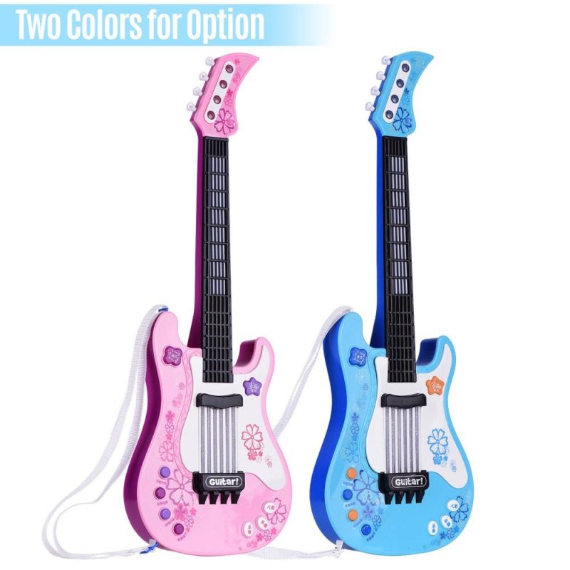 Others |   Kids Little Guitar with Rhythm Lights and Sounds Fun Educational Musical Instruments Electric Guitar Toy for Toddlers Children Boys and Girls Blue Pink Musical Instruments Others