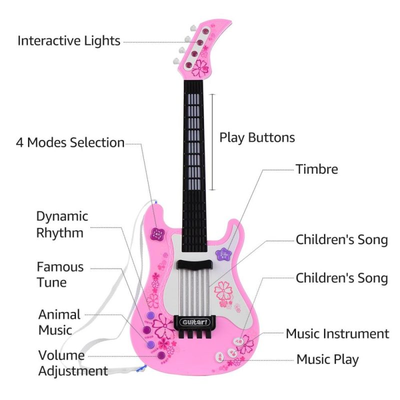 Others |   Kids Little Guitar with Rhythm Lights and Sounds Fun Educational Musical Instruments Electric Guitar Toy for Toddlers Children Boys and Girls Blue Pink Musical Instruments Others