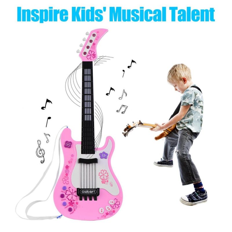 Others |   Kids Little Guitar with Rhythm Lights and Sounds Fun Educational Musical Instruments Electric Guitar Toy for Toddlers Children Boys and Girls Blue Pink Musical Instruments Others