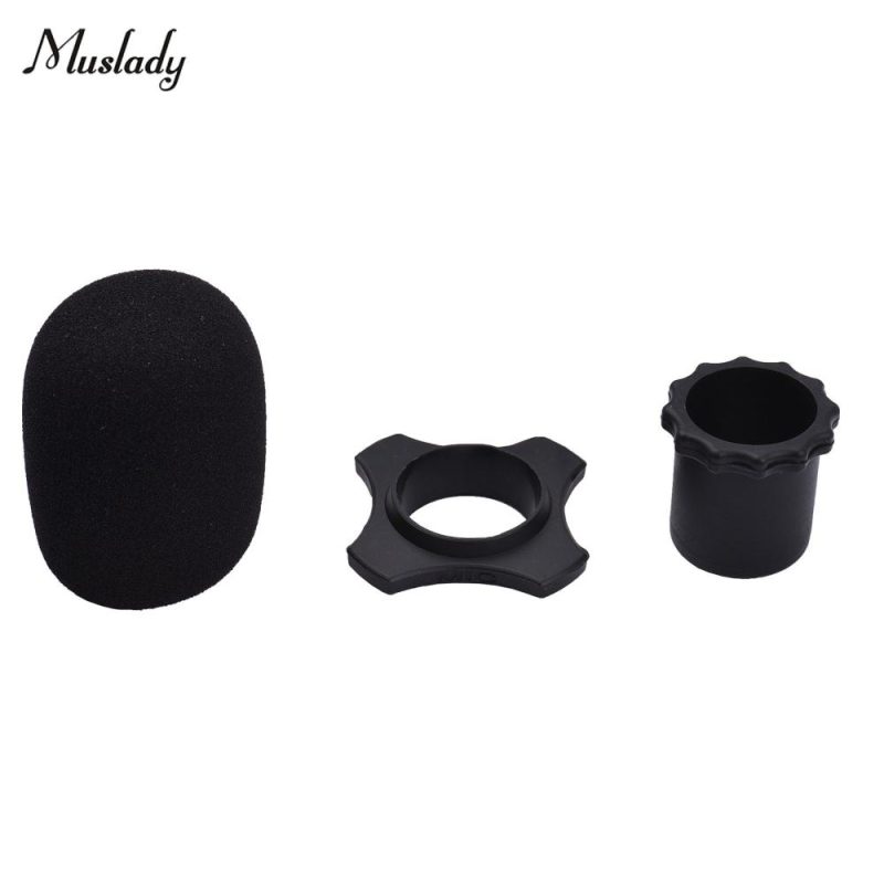 Others |   Microphone Protection Accessory Kit with Foam Windshield Anti-rolling Silicone Ring Bottom Rod Sleeve Holder for Wireless Handheld Mic Black Musical Instruments Black