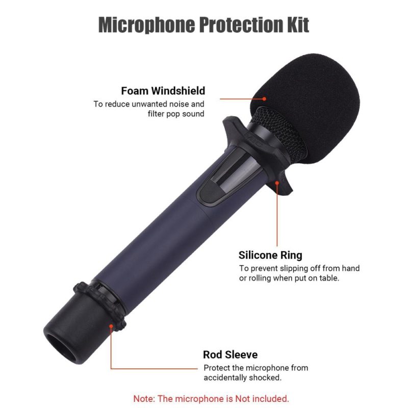 Others |   Microphone Protection Accessory Kit with Foam Windshield Anti-rolling Silicone Ring Bottom Rod Sleeve Holder for Wireless Handheld Mic Black Musical Instruments Black