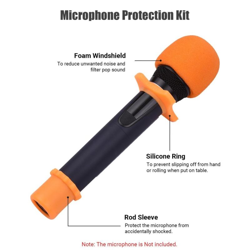 Others |   Microphone Protection Accessory Kit with Foam Windshield Anti-rolling Silicone Ring Bottom Rod Sleeve Holder for Wireless Handheld Mic Orange Musical Instruments Orange