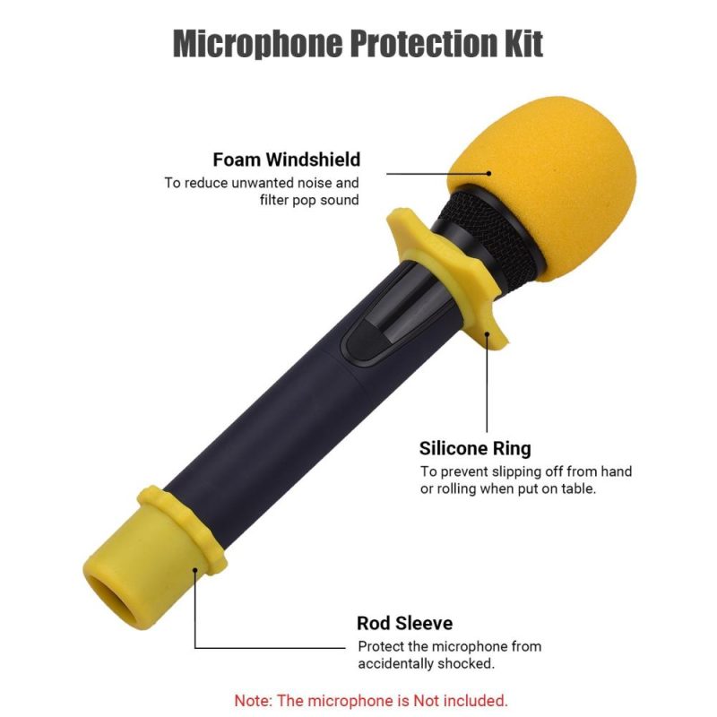 Others |   Microphone Protection Accessory Kit with Foam Windshield Anti-rolling Silicone Ring Bottom Rod Sleeve Holder for Wireless Handheld Mic Yellow Musical Instruments Others