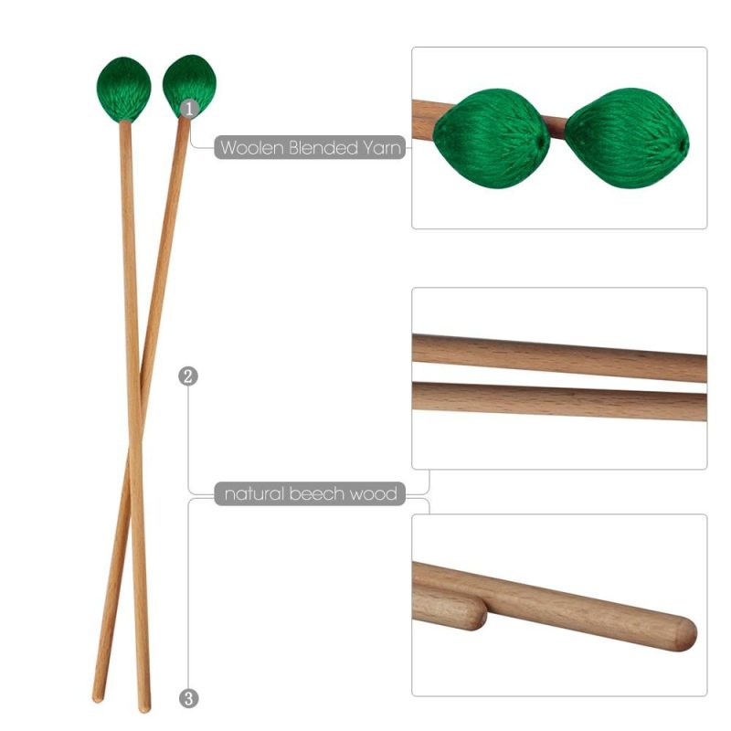 Others |   Middle Marimba Stick Mallets Xylophone Glockensplel Mallet with Beech Handle Percussion Kit Musical Instrument Accessories Mallets for Professionals Amateurs 1 Pair Green Green Musical Instruments Green